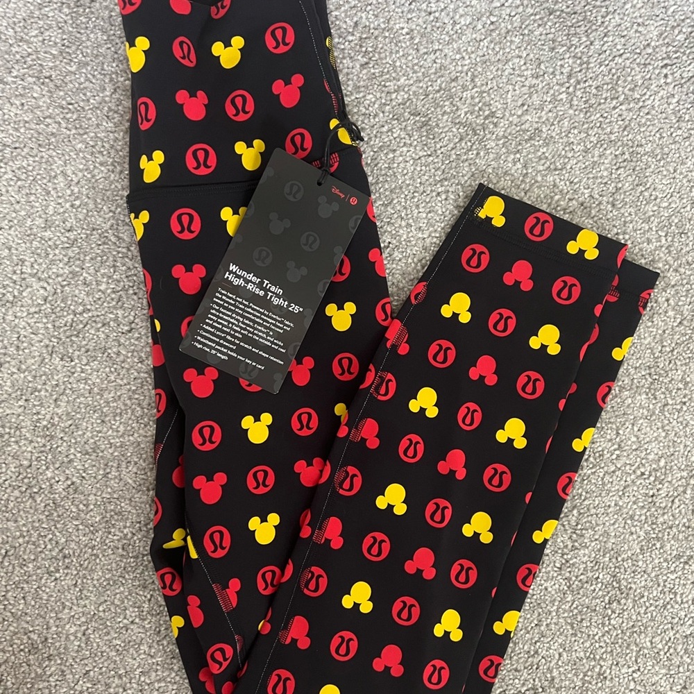 lululemon athletica Black Leggings with Red & Yellow Mickey Dot Print 25” NWT 4